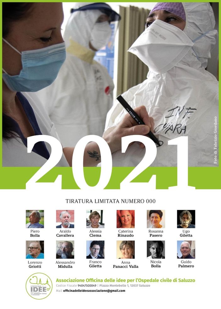 La copertina del calendario realizzato dall'Officina delle idee per l'ospedale di Saluzzo. Scatto di Fabrizio Giordano. I mesi sono rappresentati dalle opere di 12 artisti saluzzesi