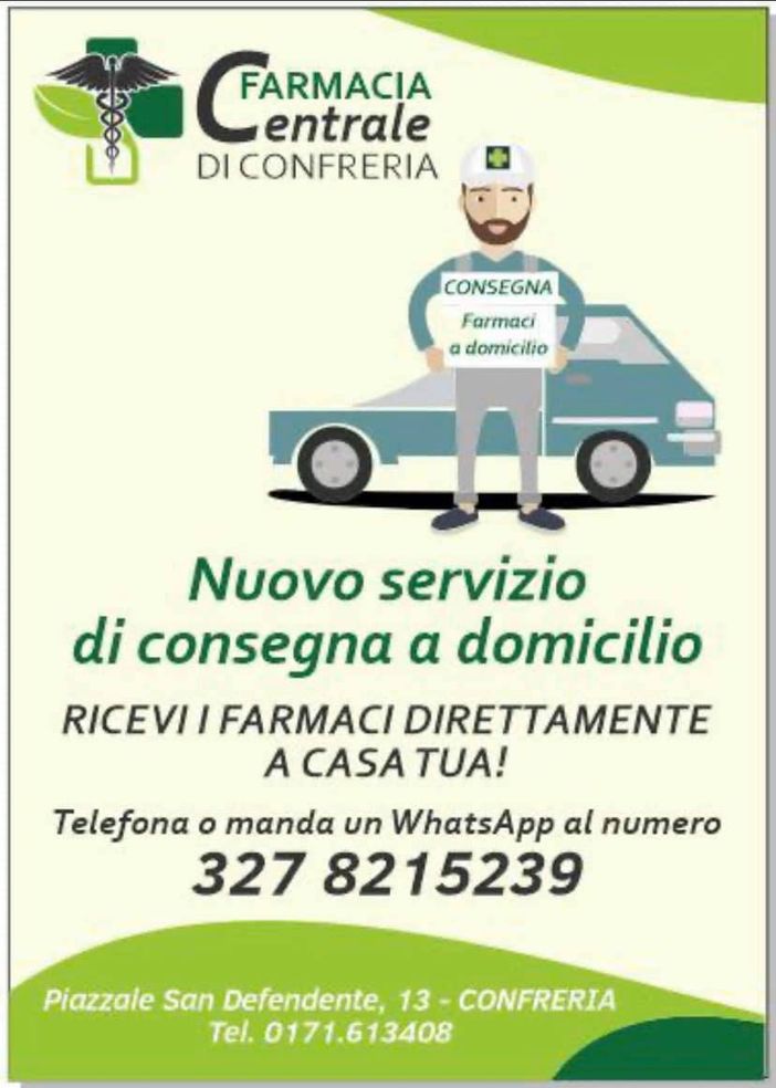 La Farmacia Centrale di Confreria consegna i farmaci gratuitamente a domicilio
