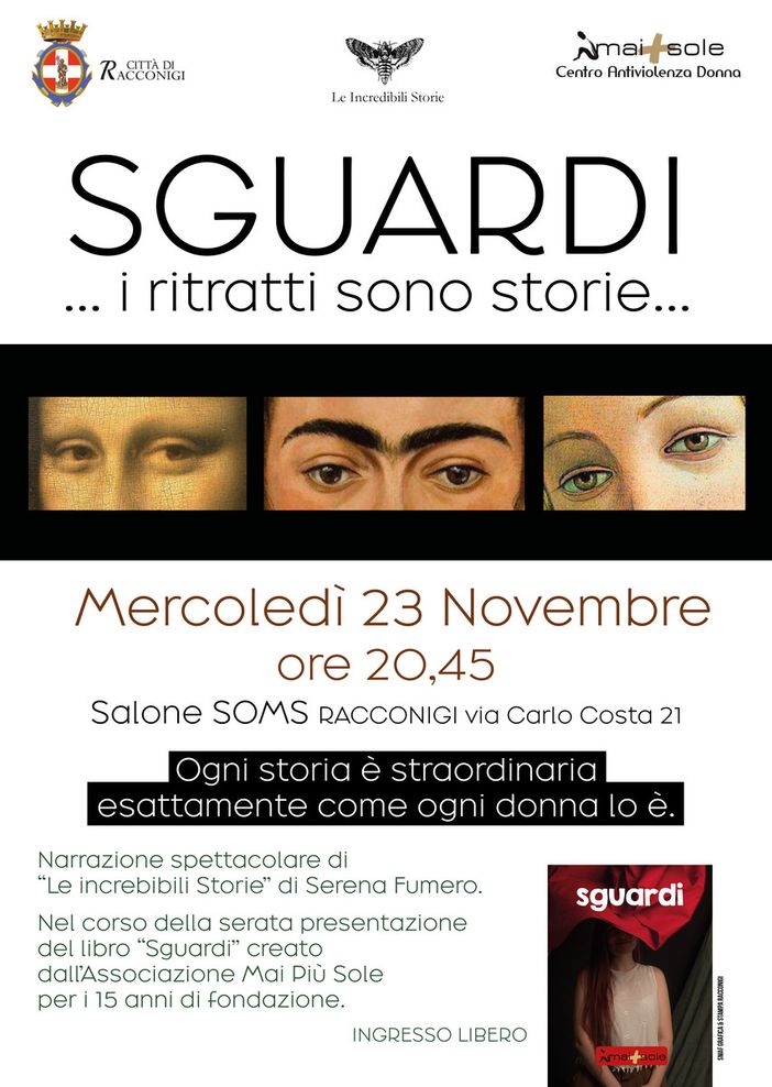 Alla Soms di Racconigi l’evento “Sguardi...i ritratti sono storie” per la giornata mondiale contro la violenza di genere