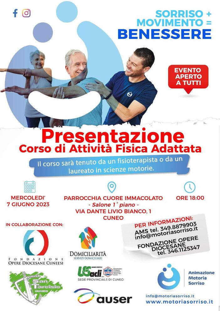 Sorriso+movimento=benessere: a Cuneo un corso di attività fisica adattata Sorriso+movimento=benessere: a Cuneo un corso di attività fisica adattata