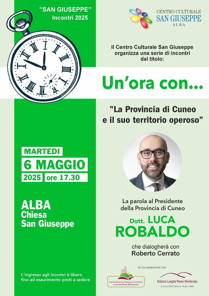 Alba ospita Luca Robaldo: “Un’ora con” il Presidente della Provincia di Cuneo il 6 maggio 2025 Alba ospita Luca Robaldo: “Un’ora con” il Presidente della Provincia di Cuneo il 6 maggio 2025