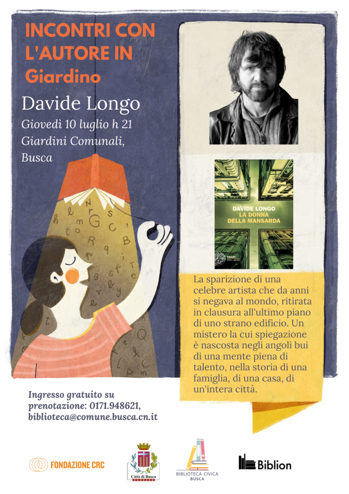 Incontri con l'autore in Giardino: a Busca torna Davide Longo Incontri con l'autore in Giardino: a Busca torna Davide Longo