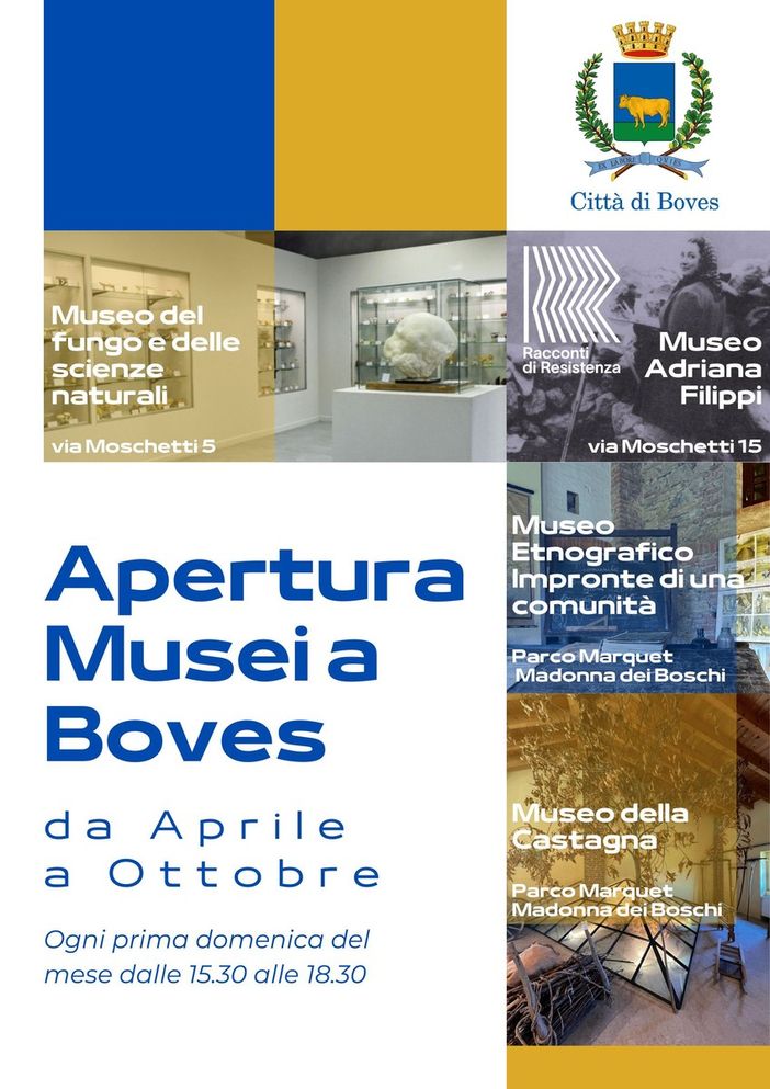 Boves riapre i musei ogni prima domenica del mese, a partire dal 7 aprile fino ad ottobre Boves riapre i musei ogni prima domenica del mese, a partire dal 7 aprile fino ad ottobre
