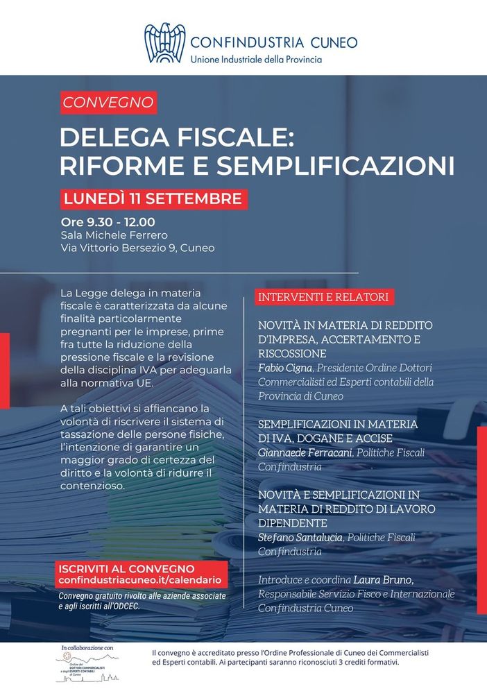 Le novità della Delega fiscale nel convegno organizzato da Confindustria Cuneo