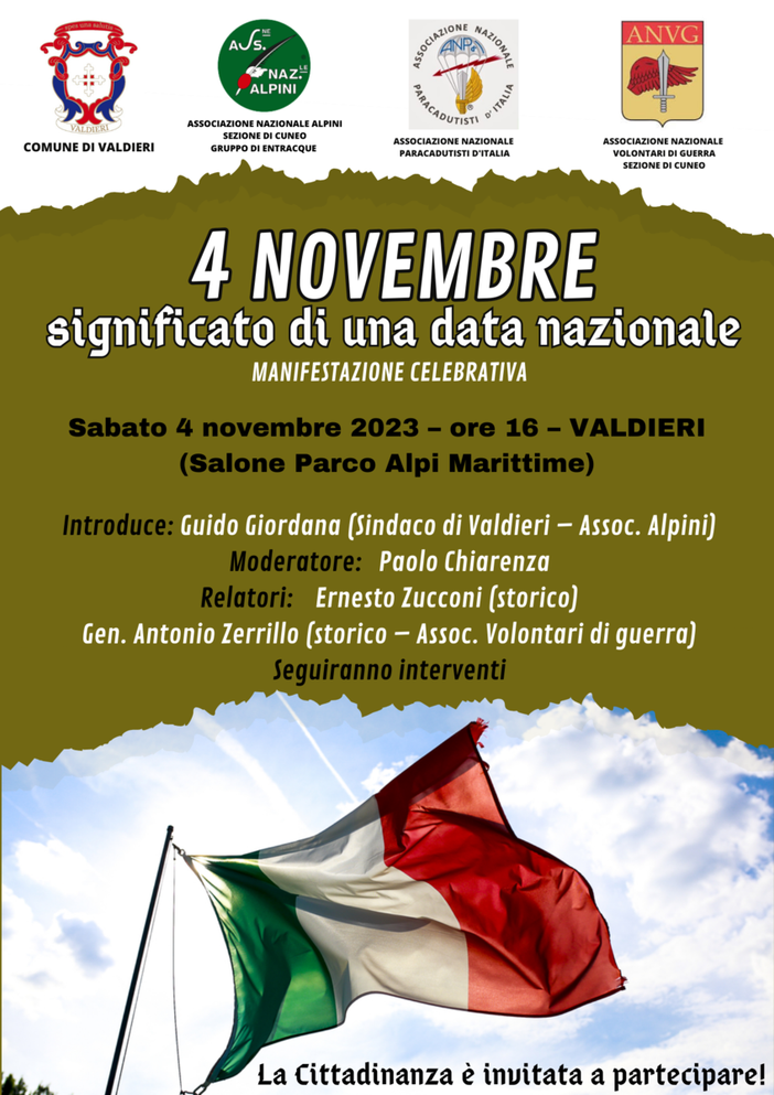 A Valdieri l'evento "4 Novembre: significato di una data nazionale" A Valdieri l'evento "4 Novembre: significato di una data nazionale"