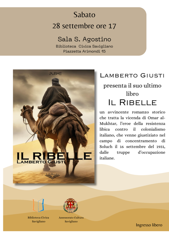 A Savigliano si presenta il libro "Il ribelle" dello scrittore cuneese Lamberto Giusti