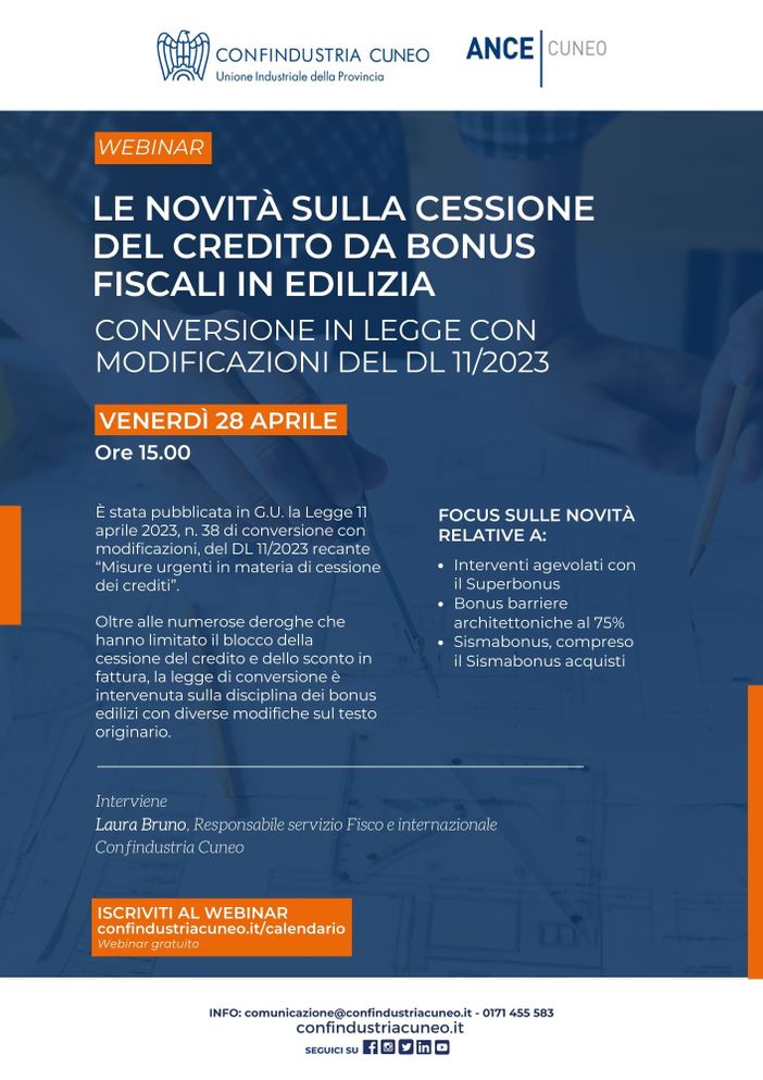 Bonus fiscali in edilizia: a Confindustria Cuneo un focus sulle novità della cessione del credito