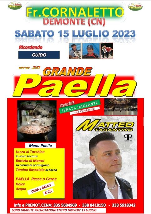 Festa a Cornaletto di Demonte, una cena poi l'orchestra di Matteo Tarantino Festa a Cornaletto di Demonte, una cena poi l'orchestra di Matteo Tarantino