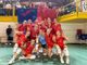 Le pumine festeggiano la vittoria sul campo del Cogne Aosta (foto Ufficio stampa Mondovì Volley)