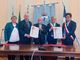 Il sindaco di Dogliani Ugo Arnulfo (secondo da destra) con i primi cittadini e delegati delle cittadine di Jarnac (Francia) e Lautertal (Germania)