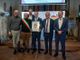 Luca Robaldo, presidente della Provincia; Roberto Baldi consigliere provinciale e sindaco di Bagnolo Piemonte; Roberto Dalmazzo presidente del Distretto del cibo e della Frutta e sindaco di Lagnasco; Alberto Cirio presidente della Regione gli assessori regionali Marco Gallo e Paolo Bongioanni