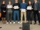 Saluzzo sede eVIso la consegna delle borse di studio a 4 studenti del Bodoni. Con loro Lucia Fracassi CEO di eVISO e il dirigente Davide Laratore - Foto Paolo Cilli