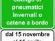 Obbligo di pneumatici invernali o catene a bordo dal 15 novembre