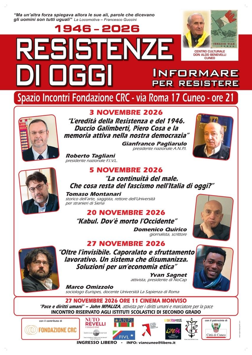 Tornano gli appuntamenti di "Resistenze di Oggi – Informare per Resistere" del centro culturale "don Aldo Benevelli" Tornano gli appuntamenti di "Resistenze di Oggi – Informare per Resistere" del centro culturale "don Aldo Benevelli"