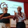 L'artista Coco Cano e Claudio Olivero, presidente di Banca di Cherasco L'artista Coco Cano e Claudio Olivero, presidente di Banca di Cherasco