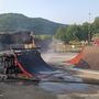 La pedana incendiata al Bike Park di Priero