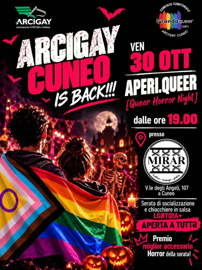 Torna l'AperiQueer di Arcigay Cuneo: si festeggia Halloween con la Queer Horror Night Torna l'AperiQueer di Arcigay Cuneo: si festeggia Halloween con la Queer Horror Night