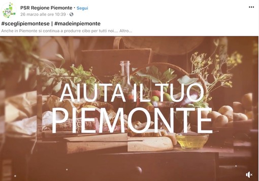 Una delle immagini di promozione dei prodotti agroalimentari piemontesi visibili sulla pagina Facebook @PsrRegionePiemonte