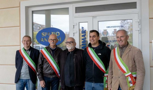 Da sinistra, Degiovanni, Ezio Donadio sindaco di Busca, il presidente Alfieri, Ribero e Armando