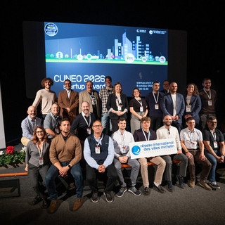 I rappresentanti delle 12 startup al Cinema Monviso di Cuneo al secondo INMC Startup Award, il concorso internazionale dedicato alle startup promosso dai membri del Corridor of Incubators (COI)