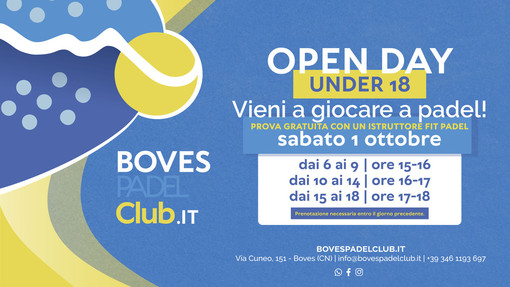 Boves Padel Club – sabato 1 ottobre open day under 18