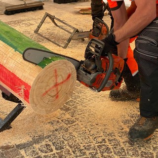 Un boscaiolo durante la gara Un boscaiolo durante la gara