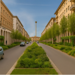 Nella foto un'immagine creata dai volontari dell'Associazione: "Evoca ciò che corso Giolitti potrebbe diventare: un asse urbano più verde, accogliente e gioioso, caratterizzato da una vivace e diversificata presenza commerciale"