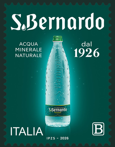 Nuovi francobolli dedicati al made in Italy: uno celebra la bottiglia Acqua San Bernardo progettata da Giugiaro