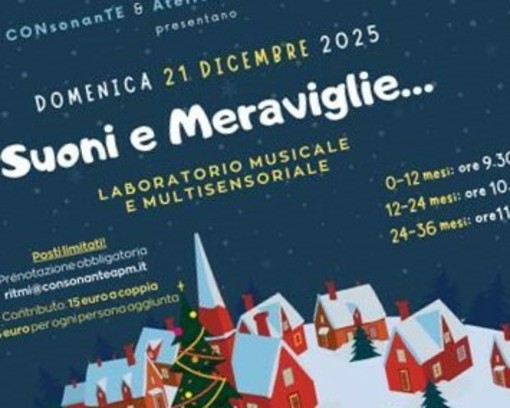 Domenica 21 dicembre a Saluzzo il Laboratorio “Suoni e Meraviglie” rivolto ai bambini 0-3 anni Domenica 21 dicembre a Saluzzo il Laboratorio “Suoni e Meraviglie” rivolto ai bambini 0-3 anni