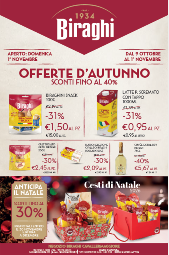 “Ottobre Eccezionale” al Negozio Biraghi di Cavallermaggiore: sconti fino al 40% su un centinaio di prodotti e Cesti natalizi “Ottobre Eccezionale” al Negozio Biraghi di Cavallermaggiore: sconti fino al 40% su un centinaio di prodotti e Cesti natalizi