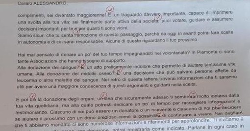 Una parte della lettera con gli errori ortografici