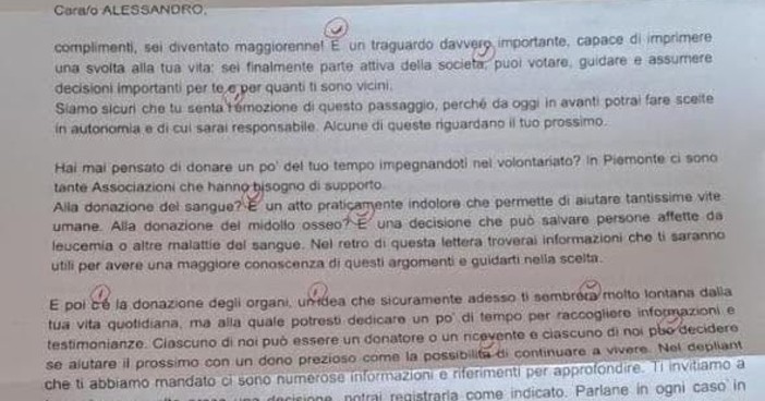 Una parte della lettera con gli errori ortografici
