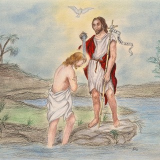 “Battesimo del Signore”, disegno dell’artista braidese Pinuccia Sardo