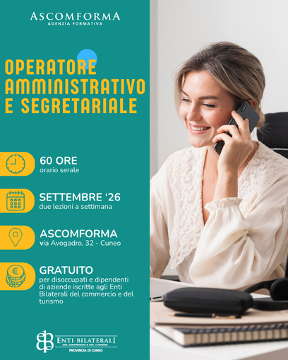 A Cuneo un corso per operatore amministrativo e segretariale: 60 ore di formazione serale A Cuneo un corso per operatore amministrativo e segretariale: 60 ore di formazione serale