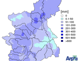 Le precipitazioni registrate nel mese di giugno 2023 sul bacino del Po chiuso alla confluenza col Ticino (Arpa Piemonte)
