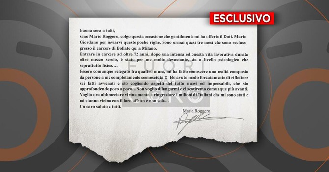 Mario Roggero scrive a "Fuori dal Coro": "Entrare in carcere a 72 anni è stato devastante" Mario Roggero scrive a "Fuori dal Coro": "Entrare in carcere a 72 anni è stato devastante"