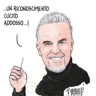 Alviero Martini protagonista della vignetta di Danilo Paparelli Alviero Martini protagonista della vignetta di Danilo Paparelli
