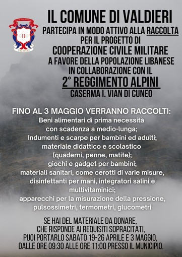 Valdieri aderisce alla campagna di solidarietà per il Libano