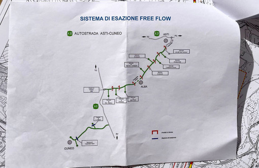La mappa dei varchi &quot;free flow&quot; previsti sul tratto albese della futura autostrada