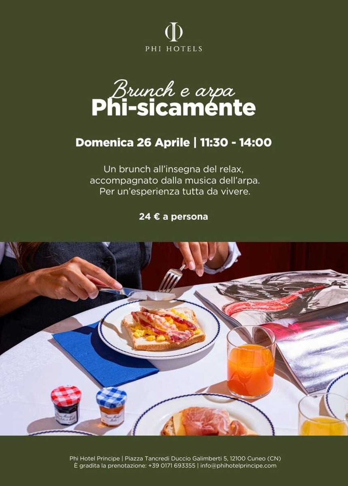 Brunch raffinato con arpa dal vivo al Phi Hotel Principe di Cuneo