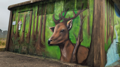 Uno scorcio di fauna del Roero sul murale di Stefano Castelli