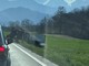 Il camion ribaltato sulla Bovesana