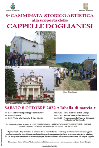 A Dogliani sabato 8 ottobre al via la “Camminata storico artistica alla scoperta delle cappelle”