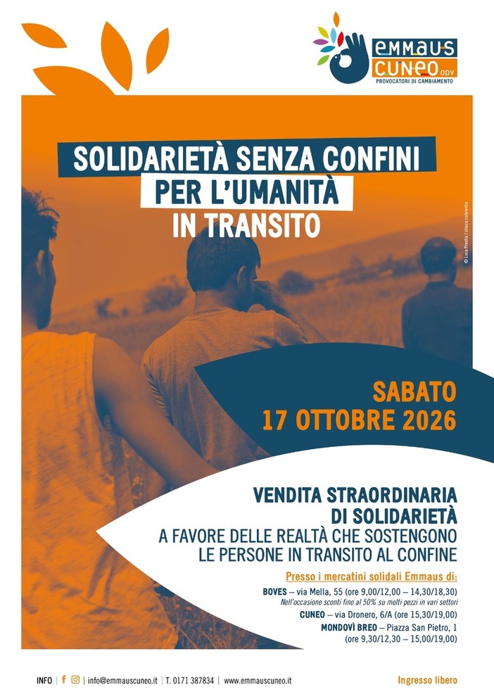 Emmaus Cuneo promuove una vendita straordinaria per i migranti in transito Emmaus Cuneo promuove una vendita straordinaria per i migranti in transito
