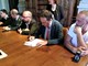 Fabio Bruno Franco e Daniele Mattio (rispettivamente secondo e terzo da destra) firmano il &quot;Patto&quot; in Prefettura a Cuneo