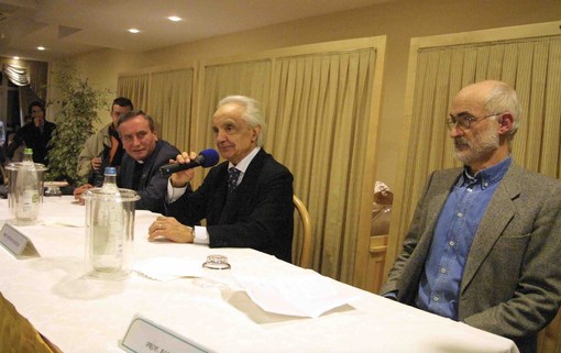 Antonino Zichichi con don Gianni Falco e Alberto Bosi