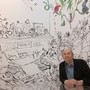 Quentin Blake posa davanti a un'illustrazione del suo studio presso la House of Illustration di King's Cross Quentin Blake posa davanti a un'illustrazione del suo studio presso la House of Illustration di King's Cross