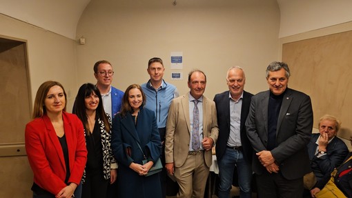 Da sinistra Katia Manassero, Simona Giaccardi, Matteo Gagliasso, Gianna Gancia, paolo Demarchi, Eros Pessina, Giorgio Maria Bergesio e Luigi Genesio Icardi