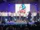 La squadra del Cuneo Volley sul palco dell'Oktoberfest al termine della presentazioni ufficiale