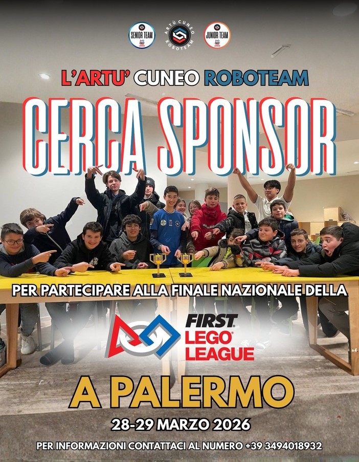 L’Artù Cuneo Roboteam cerca sponsor per la finale nazionale di robotica a Palermo